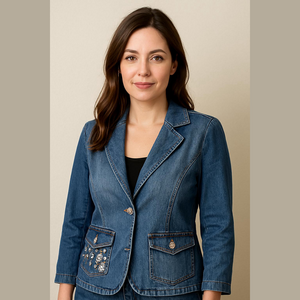 Stylish Vintage Denim Jacket with Embellishments rhinestone buttons